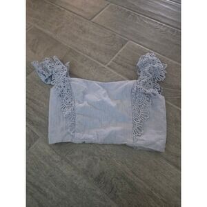 Here‎ Comes the Sun Lace Trim Crop Top Women's Sleeveless Blue Size Large